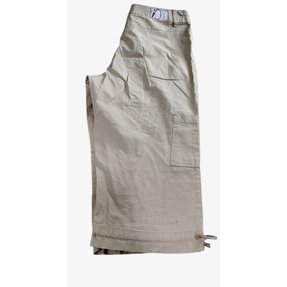 Duplex By Tyte Beige Crop Pants Sz 8 Straight Drawstring Leg Cargo Pockets - Picture 3 of 7
